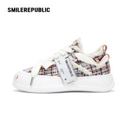 SMILEREPUBLIC 敦煌砖红编开口笑厚底增高休闲鞋松糕鞋小众设计原创国潮帆布鞋