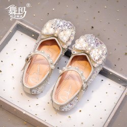 舞玛 女童鞋子儿童公主鞋2026新款宝宝秋季水晶小皮鞋水钻走秀单鞋