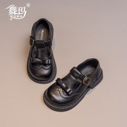 舞玛 女童鞋儿童公主鞋小皮鞋2026新款春秋款软底英伦宝宝黑色单鞋