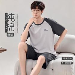皮尔·卡丹 夏季圆领纯棉家居服睡衣男夏季短袖短裤套装可外穿