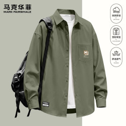 马克华菲 宽松抗皱休闲潮流简约百搭翻领衬衣外套