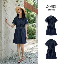 森马 森柔|森马牛仔连衣裙女夏季收腰翻领工装风显瘦潮酷chic复古短裙