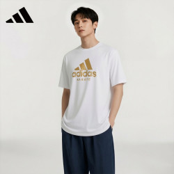 adidas 夏季男女同款短袖男T恤跑步健身运动速干 白金 3XL