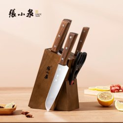 張小泉 张小泉实木刀具套装厨房菜刀六件套水果切片不锈钢斩骨刀切片切肉