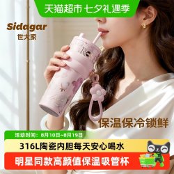 世大家 2026款保温杯吸管杯女大容量陶瓷内胆水杯子生日礼物