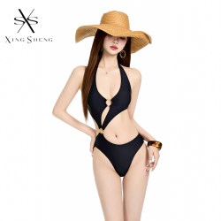 型盛 泳衣女新款高级热辣性感纯欲显白黑色温泉绝美度假三角连体比基尼