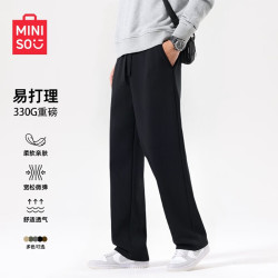 名创优品 男裤直筒裤宽松大码垂感裤子男春季运动裤男士休闲裤Z 黑 L