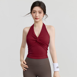 佑游 交叉聚拢运动内衣挂脖美背上衣健身文胸女J16031Y1U 波尔多红 L