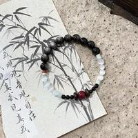 半日逅屿 「星辰之力」新中式银曜石猫眼石串珠手链女黑白搭配手串简约百搭 黑曜石拼接手链