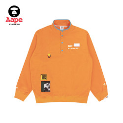 Aape 旗舰店男装秋冬字母印花经典纯色刺绣摁扣休闲卫衣3812XXH