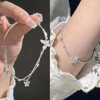 半日逅屿 小红书同款闪钻蝴蝶半镯手链女小众设计甜美少女心闺蜜款手镯礼物 半镯半链蝴蝶手链