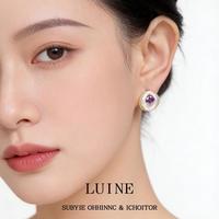 半日逅屿 时尚高级感镶嵌锆石紫色气质优雅几何曲面圆形耳钉耳饰女 7464几何锆石耳钉