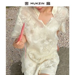 密扇 2026年秋新款「观云山」设计感新中式非遗手绣短袖衬衫套装W