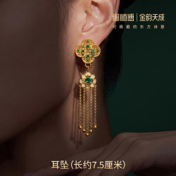 铜师傅 金韵天成系列《金缕翠棠》海棠花窗国风饰品 精致送女友礼物 耳坠
