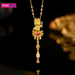 PINKBOX 娉饰珠宝棒棒糖兔子黄金吊坠女 足金镶嵌珍珠权杖挂坠高
