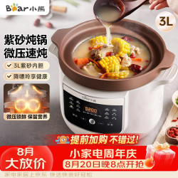 小熊 电炖锅电砂锅 煲汤锅炖汤锅 煮粥专用锅微压紫砂锅 3L DDG-K30H1