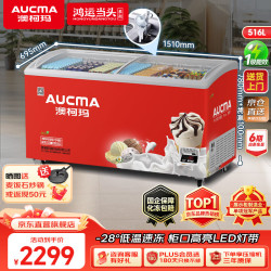 澳柯玛 516升商用雪糕柜商超卖场海鲜生鲜速冻保鲜冰柜商用玻璃门冷冻展示柜一级能效零下2