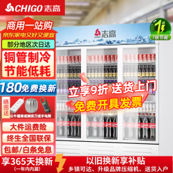 志高 冷藏柜展示柜大容量饮料柜商用酒水柜 风冷无霜保鲜柜超市玻璃双开门小卖部冰箱立式直冷