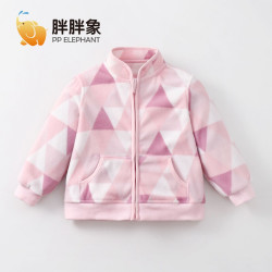 胖胖象 反季春秋季儿童印花毛毛衣外套男女童宝宝保暖休闲短款上衣