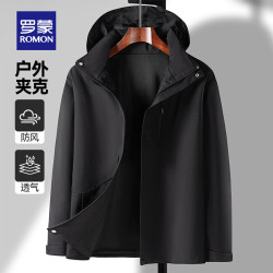 罗蒙 男女同款户外冲锋外套男士春季中青年防风可拆卸连帽夹克登山服 黑色