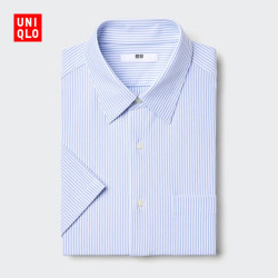 优衣库 快干防皱衬衫/条纹短袖/男装衬衣482477 64 湖蓝色 2XL