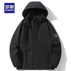 罗蒙 男女同款户外冲锋外套 黑色 M (170)