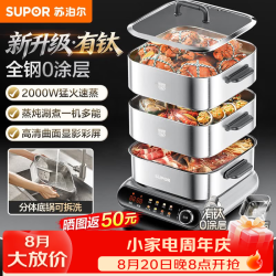 苏泊尔 有钛不锈钢电蒸锅0塑0涂层家用多功能炖蒸涮煮一体电热锅 18升