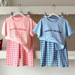 麦科贝尔 A类纯棉家居服套装夏季宽松全棉儿童睡衣中大男童女孩宝宝空调服