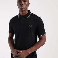 FRED PERRY twin tipped polo in black with beige