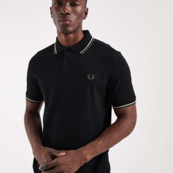 FRED PERRY twin tipped polo in black with beige