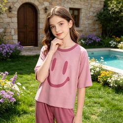 麦科贝尔 亲子莫代尔套装夏季薄款中大童七分袖睡衣男童小女孩宝宝家居套装