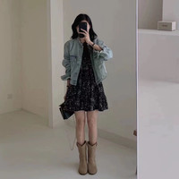 大码女装时尚牛仔外套高级感微胖穿搭显瘦碎花裙秋季减龄两件套