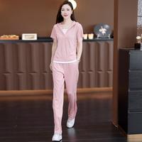 远阳瑜伽 2026夏新连帽套头短袖女款运动休闲两件套