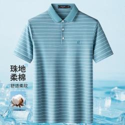 皮尔·卡丹 夏季珠地棉透气不闷短袖翻领T恤男式条纹Polo衫