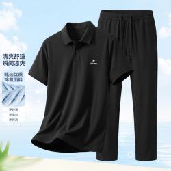 皮尔·卡丹 夏季户外运动男式休闲套装凉爽透气短袖长裤两件套男