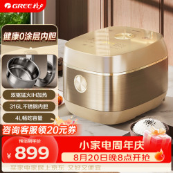 格力 钢钢好系列0涂层电饭煲4L家用4-5人316L不锈钢内胆IH加热蒸煮