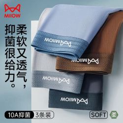猫人 95%纯棉 10A抗菌男士平角内裤 3条装
