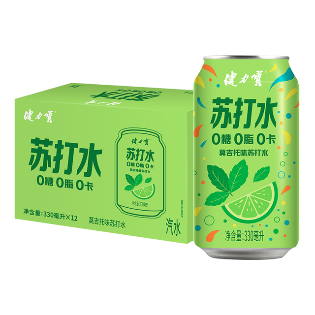 健力宝 苏打水气泡水莫吉托味330ml*12罐0糖0卡0色素0脂配料干净调酒调饮