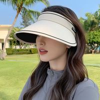 万宝绿 UPF50+空顶防晒帽子女轻盈防紫外线夏季骑行遮阳黑胶太阳帽子百搭  黑胶底-浅杏色