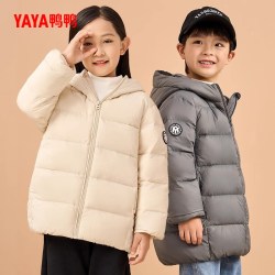 鸭鸭羽绒服 男童女童宝宝2026反季短款纯色连帽反季儿童面包服外套