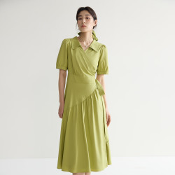 独束 夏日曼波赫本风围裹式修身连衣裙 薄荷曼波 M