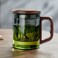 牧禾 耐高温茶水分离杯 青灰色木语杯 400ml 1只