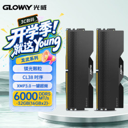 光威 32GB(16GBX2) DDR5 6000 台式机内存条 龙武 马甲条 镁光颗粒 CL38 星空黑 AI电脑配件升级