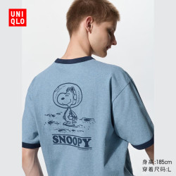 优衣库 PEANUTS UT/短袖T恤男装女装492127 64 湖蓝色 史努比