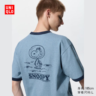 优衣库 PEANUTS UT/短袖T恤男装女装492127 64 湖蓝色 史努比