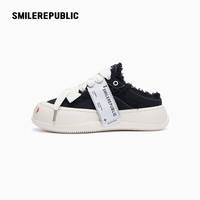 SMILEREPUBLIC 经典黑白开口笑半拖鞋
