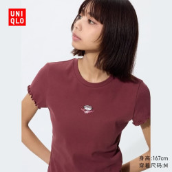 优衣库 Disney/PIXAR UT/短袖T恤女装印花T恤皮克斯488046 18 暗红色 路西法 猫