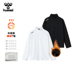 hummel 半高领长袖字母印花T恤2025冬季新款德绒保暖内搭打底衫
