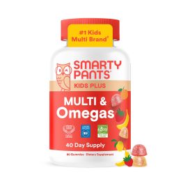 SmartyPants 儿童复合维生素软糖,Omega 3(DHA/EPA),维生素 D3、C、B12、B6、维生素 A、K 和锌,不含麸质,三种水果口味,80粒(40天供应量)