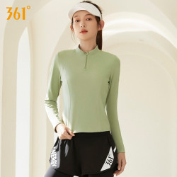 361° 瑜伽服女健身跑步户外运动半拉链透气长袖假两件遮肉长裤套装